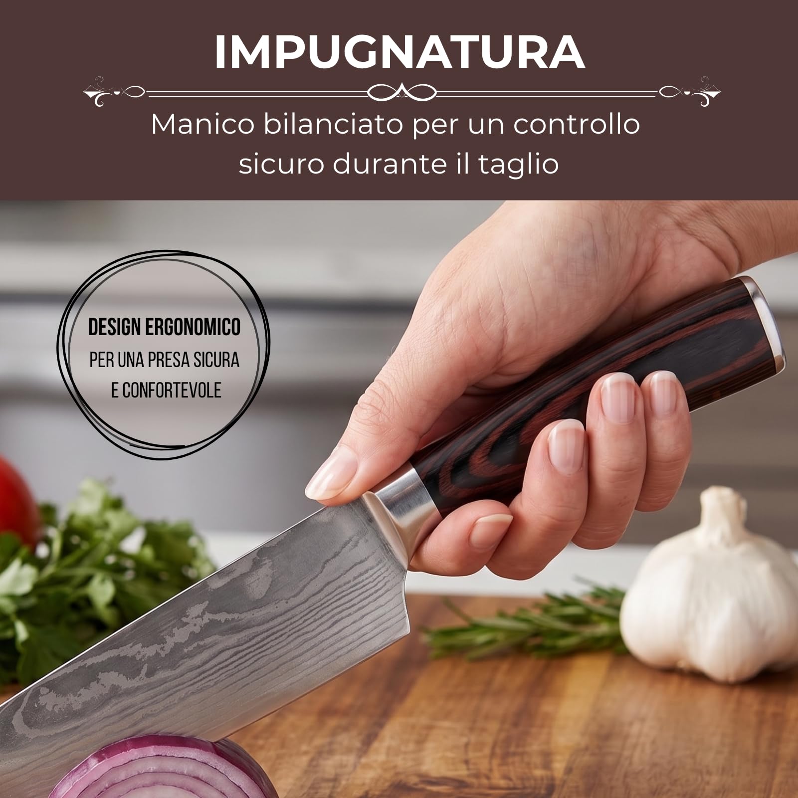Set Coltelli Cucina 5 Pezzi Multiuso in Acciaio Inox, Chef Santoku Pane Utility e Spelucchino, Coltelli Cucina Professionali per Carne Verdure Pane e Pesce, Lama Affilata e Bilanciata, Idea Regalo