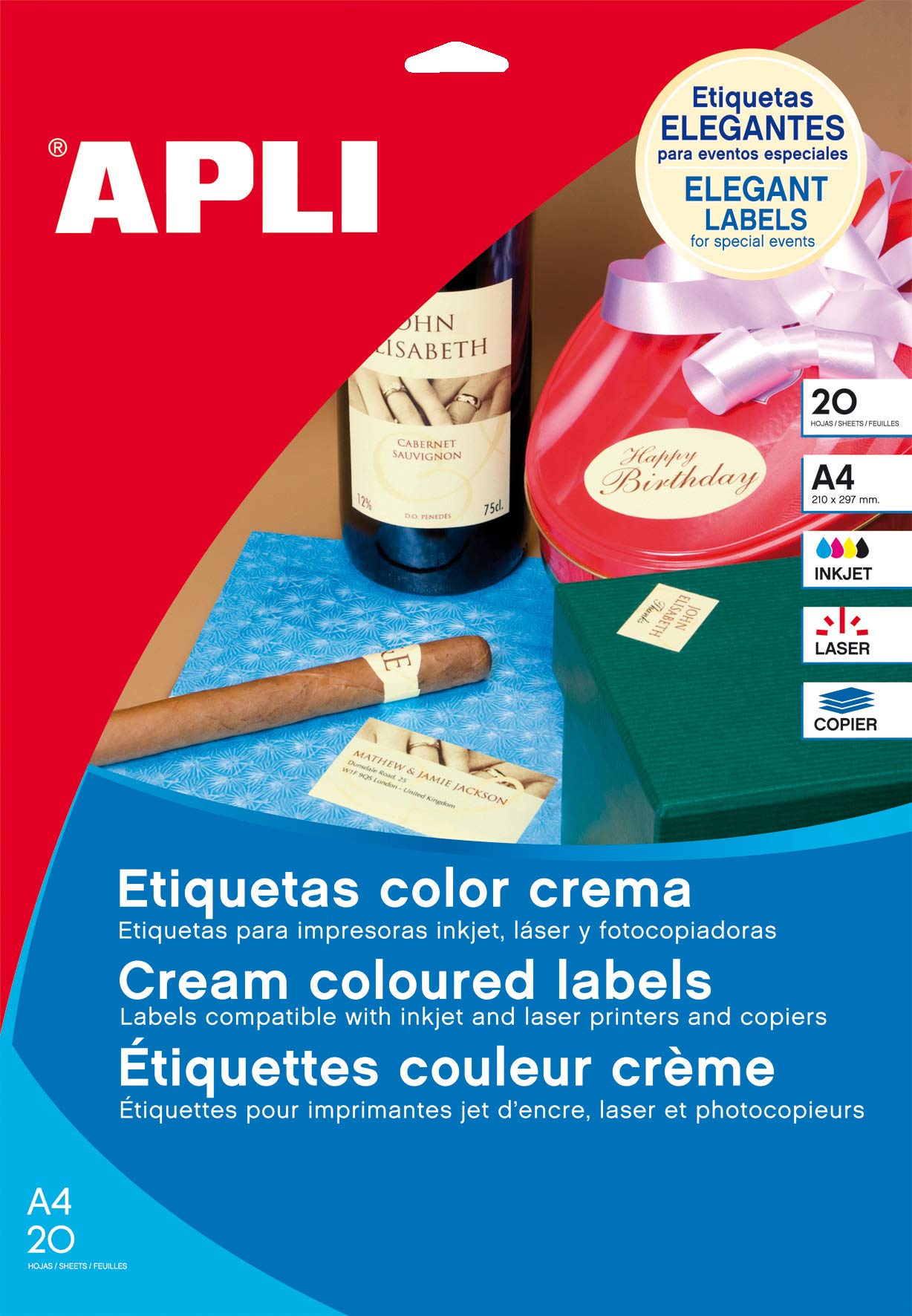 APLI 11802 Permanent Cream Labels 210 x 297 mm 20 Sheets