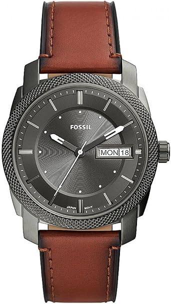 FOSSIL Machine Watch for Men, Quartz Three Hand Date Movement with Stainless Steel or Leather Strap