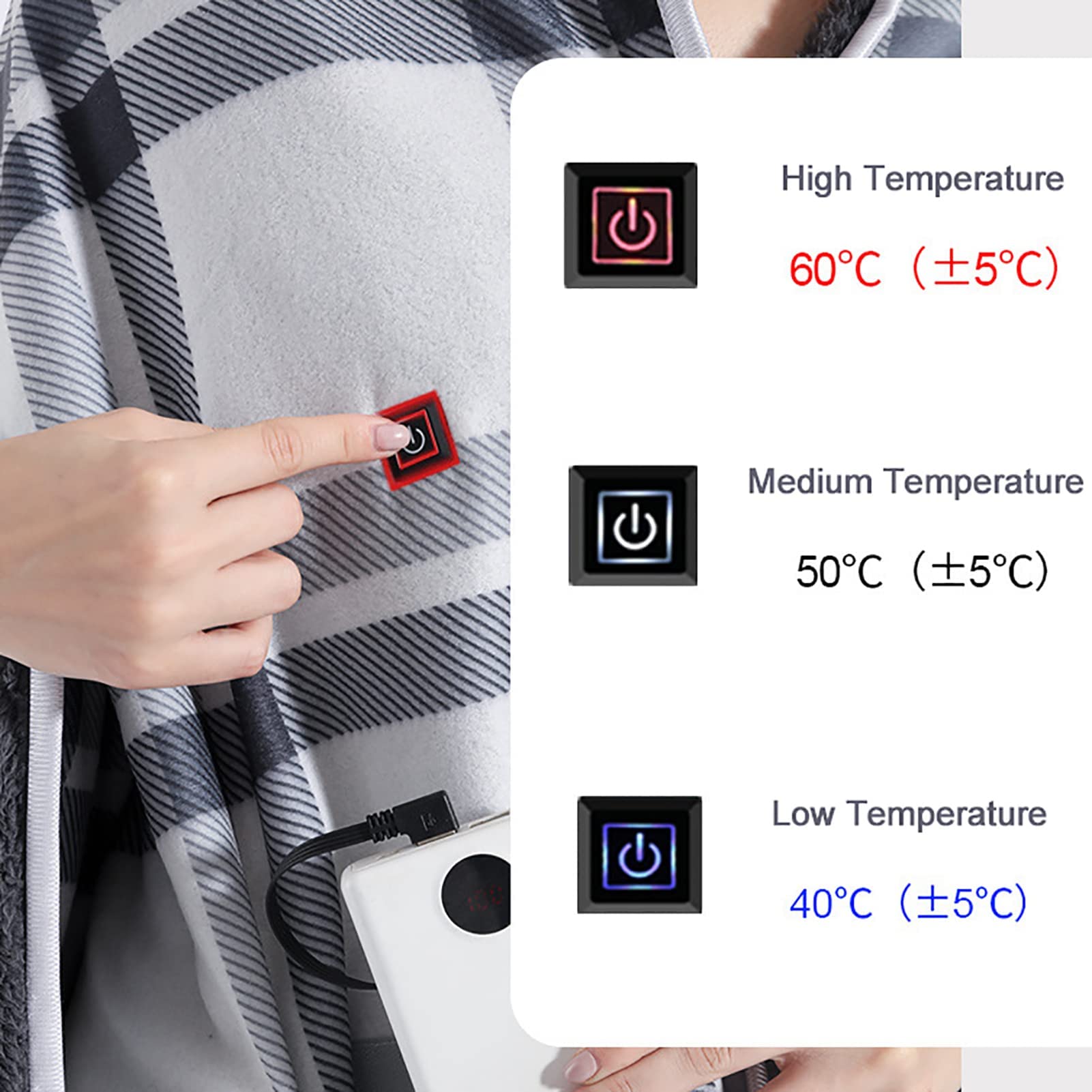 Manta eléctrica USB, Manta eléctrica Ajustable de 3 Niveles, 150 x 85 cm, Chal y Abrigo calefactables multifuncionales, Manta con Peso Inteligente para el hogar, la Oficina y el Exterior.