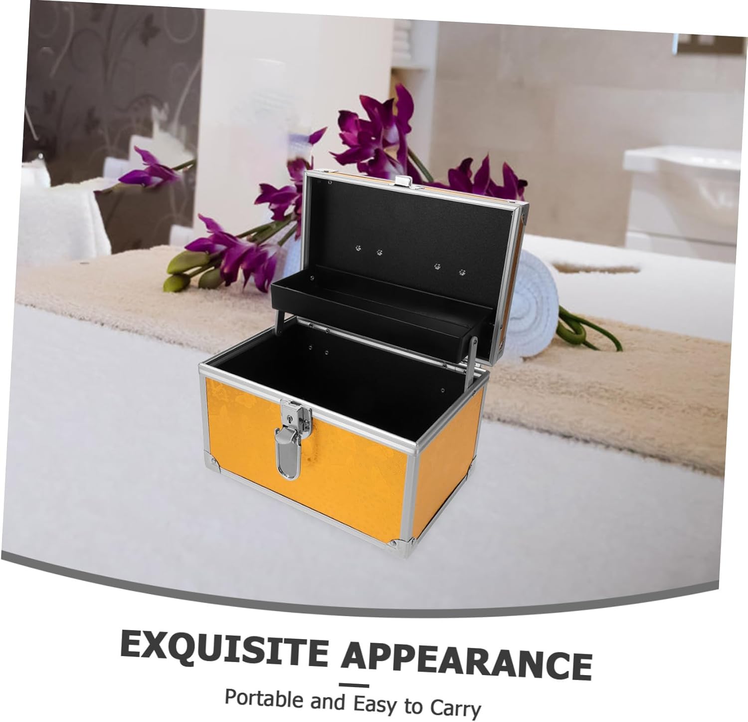 VALICLUD Handheld Tool Box Organizer Lockable Lid Aluminum Alloy Construction Travel Cosmetic Storage Case for Therapists