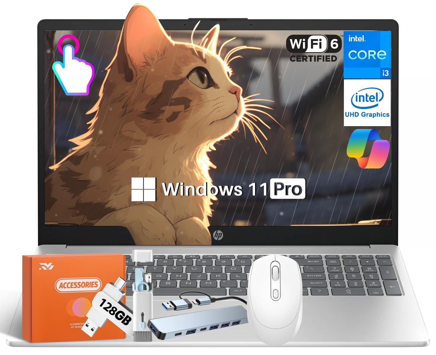 HP 2025 15.6" Laptop, Intel 13th i3-1315U (Up to 4.5GHz), 15.6" HD Touchscreen, 32 GB RAM, 1 TB SSD, Wi-Fi 6E, Copilot AI, Intel UHD Graphics, Windows