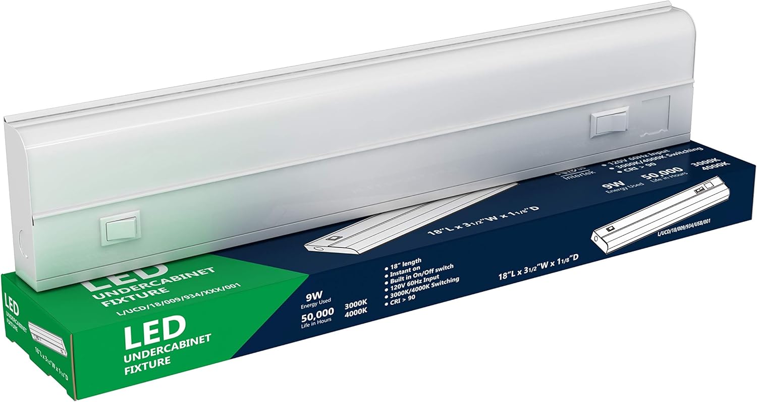 18 inch Hardwired Under Cabinet Lights, 2 Color Settings - 3000K (Soft White) and 4000K (Cool White), Under Cabinet Lighting, Dimmable Under Counter Lights, Under-Counter Light Fixtures