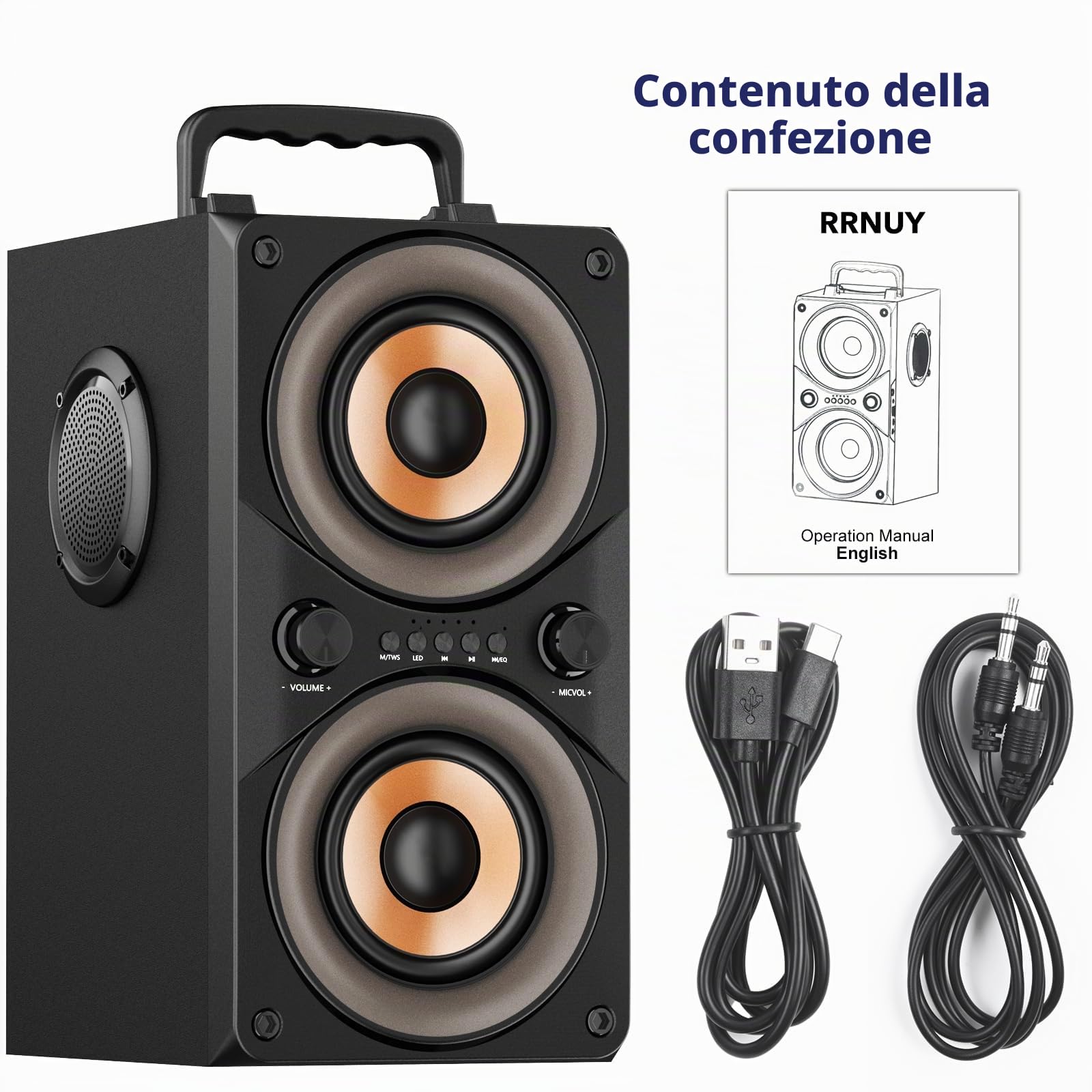 Cassa Bluetooth Potente da 100W, Altoparlante Wireless con TWS Stereo, Bassi Profondi, Cassa Portatile da Festa con Subwoofer e Luci LED