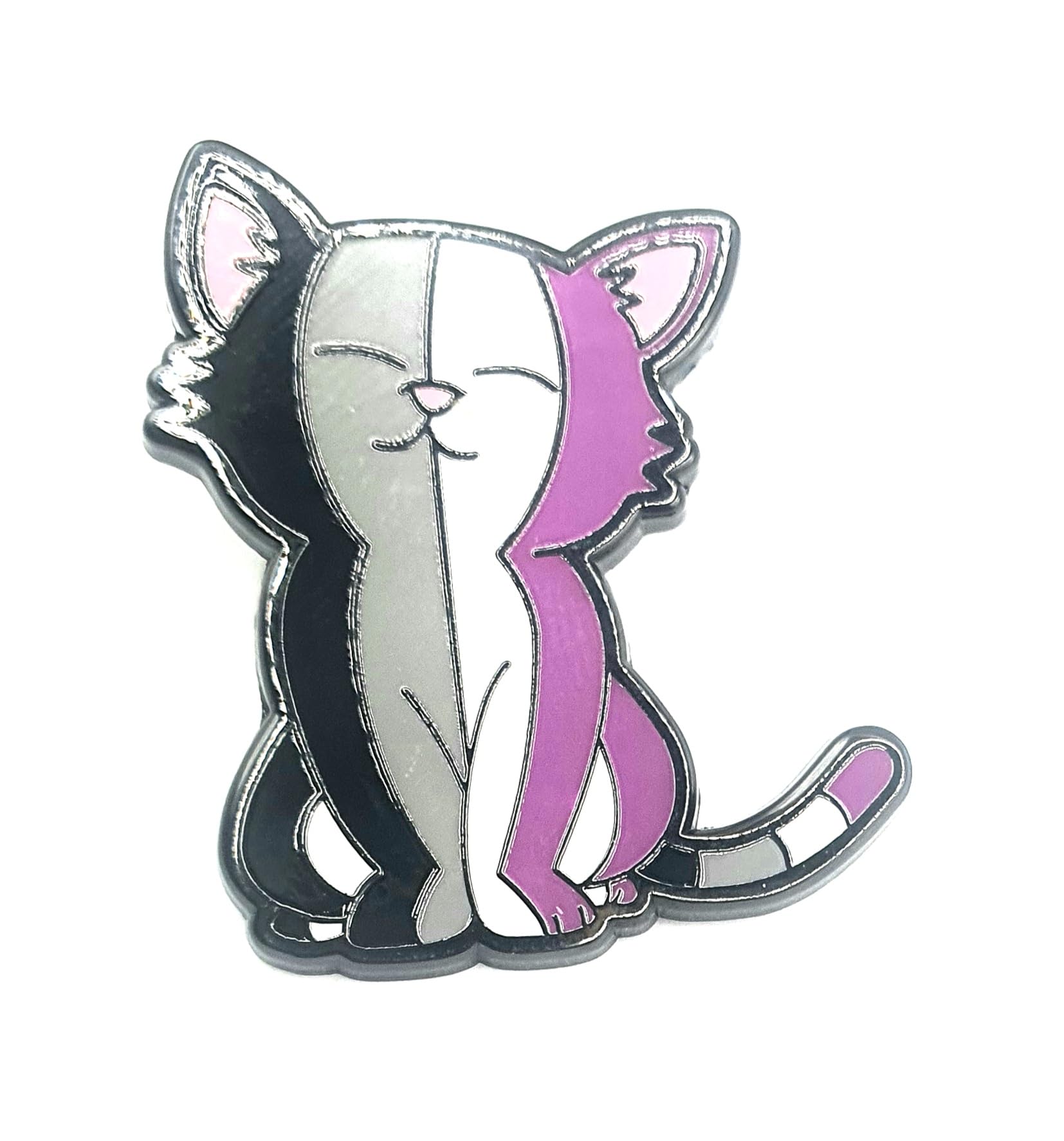 Spilla in metallo smaltato con bandiera Asexual Aces Kitty Pride, Metallo