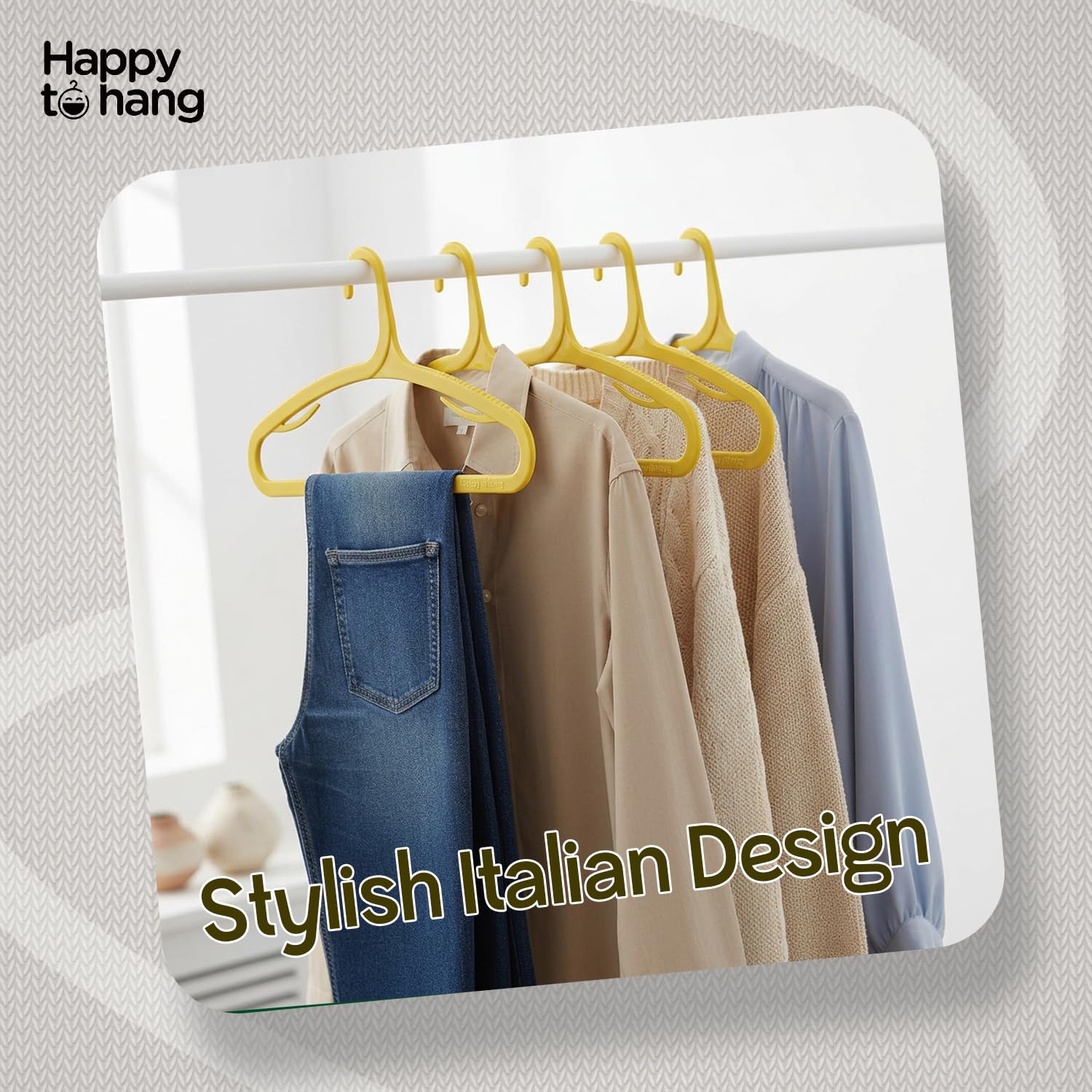 Happy To Hang Officio Plastic Hanger | Stylish Italian Design Cloth Hangers for Wardrobe, Cupboard & Almirah | Plastic Hangers for Clothes Hanging | Pack of 6 (Yellow & Orange41.5 cm) 2