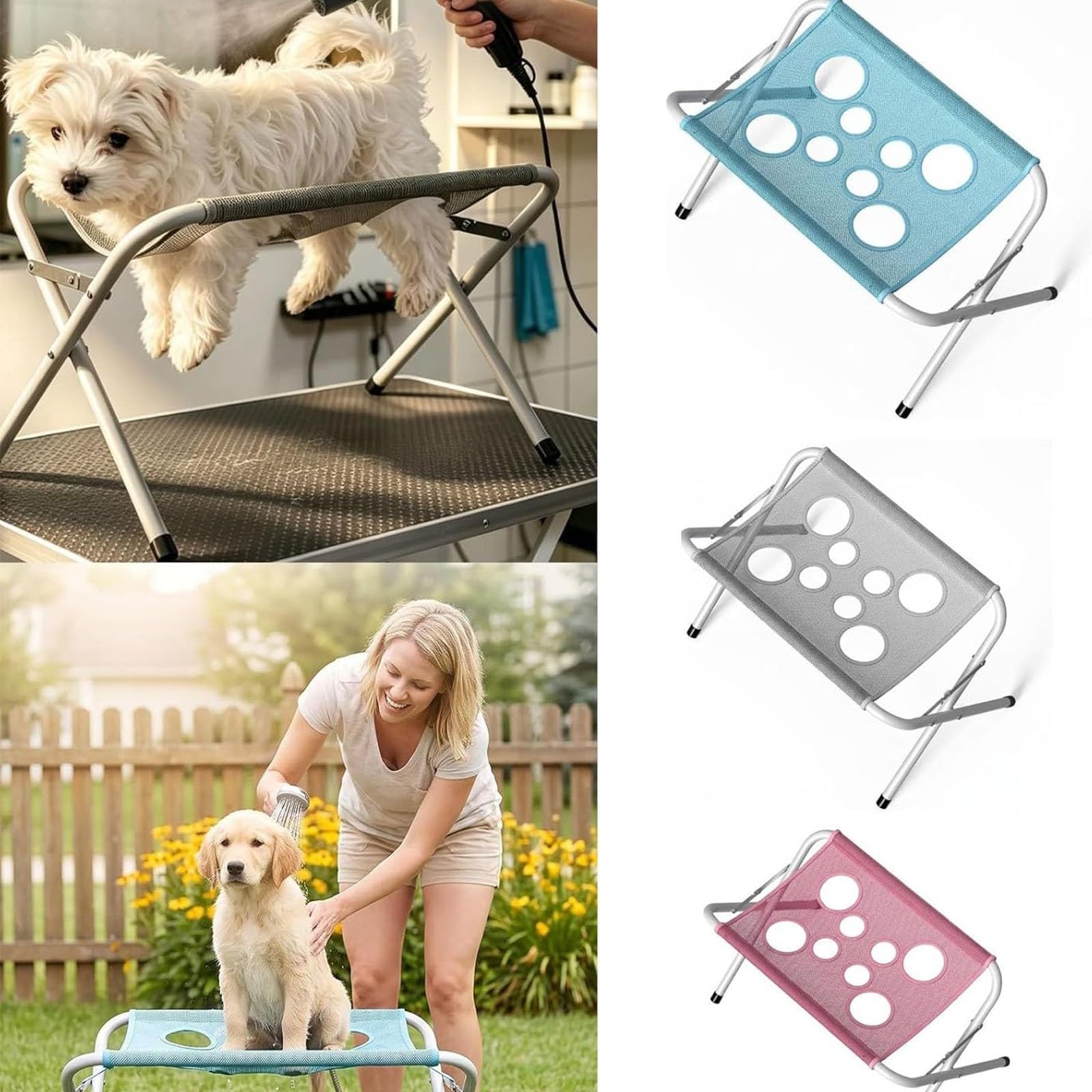 Table de Bain pour Chien Pliable, Station de Toilettage pour Animaux | Avec Surface En Filet Et Sangle De Sécurité, Support De Lavage Portable Pour Petits Et Moyens Chiens Et Chats(Pink)