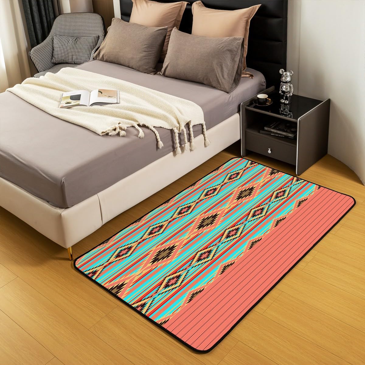 Loussiesd Southwestern dywaniki do salonu geometryczny dywanik dla dzieci chłopców dziewcząt wystrój pokoju plemienny dekoracyjny zestaw dywanów 100 * 150 cm rdzenni Amerykanie design niebieski