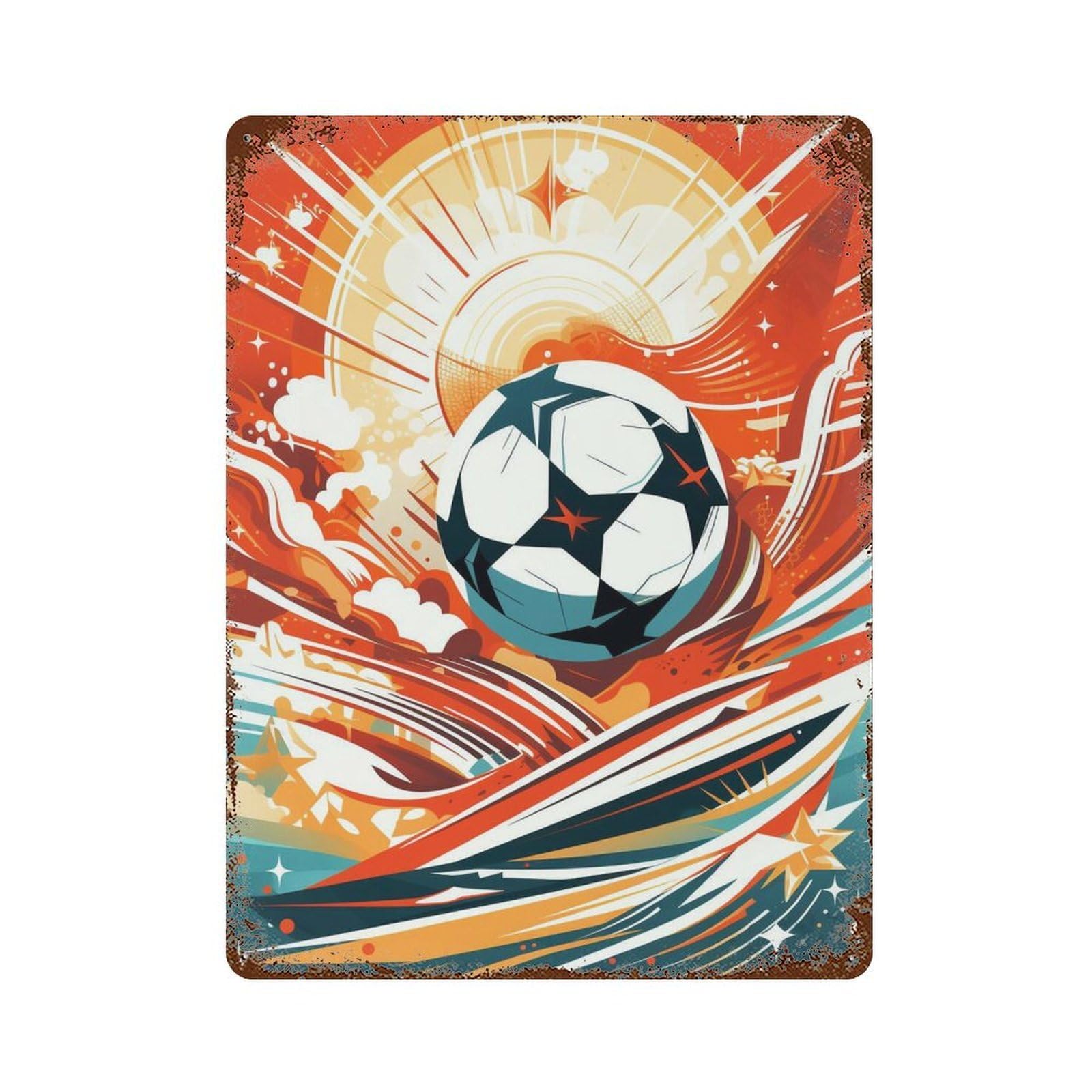 Garage Style Dynamic Soccer Ball Artwork Rusty Metal Tin Sign 15.7"x11.8", Farmhouse Wall Decor for Bar And Workshop