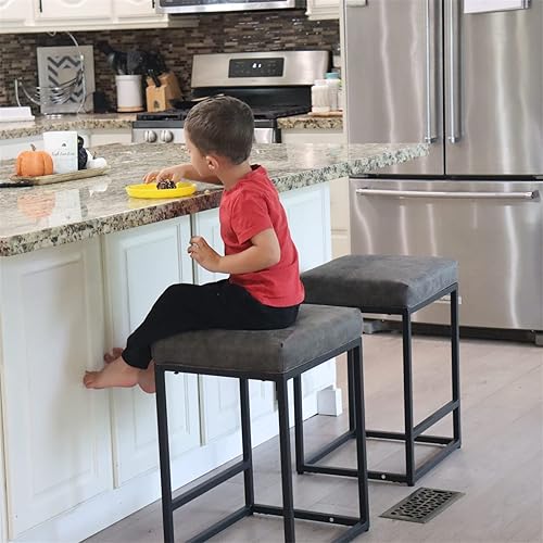 Miniatura 4 de Sophia & William Taburete de bar gris de 24 pulgadas de altura de mostrador sin espalda, taburetes tapizados de encimera de cocina con reposapiés,