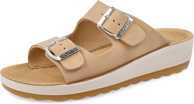 Fly Flot Castana, Ciabatte Donna In Tessuto, Aperte Con Doppia Fibbia Regolabile, Sottopiede In Pelle Sandali a ciabattaDonna