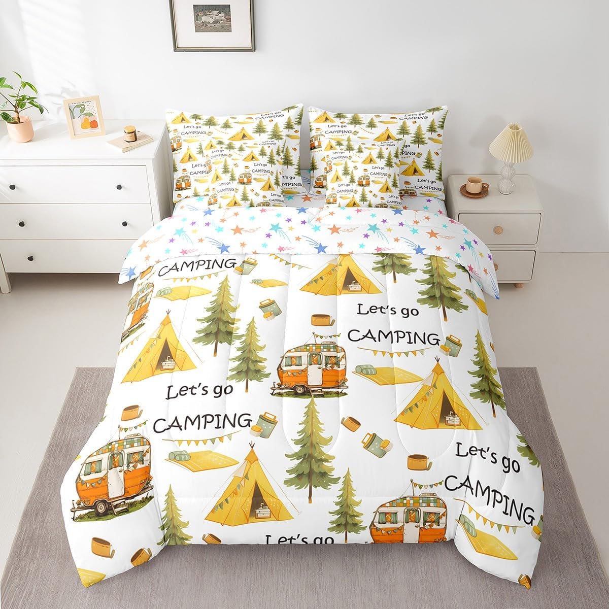 Feelyou Flower 7 Pieces Bedding Set Full Size Botanical Floral Printed Comforter Set with Sheets for Kids Boys Girls Blossom Flowers Pattern Bed in a Bag Natural Theme Bed Set Black White