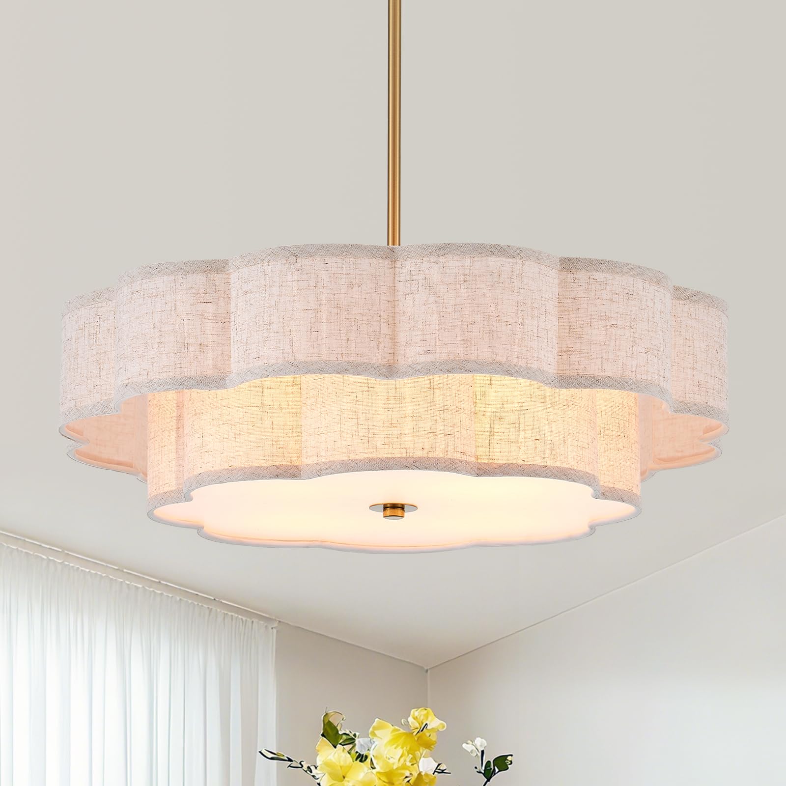21.65" Linen Drum Chandelier, 4-Light Gold Ceiling Light Fixture