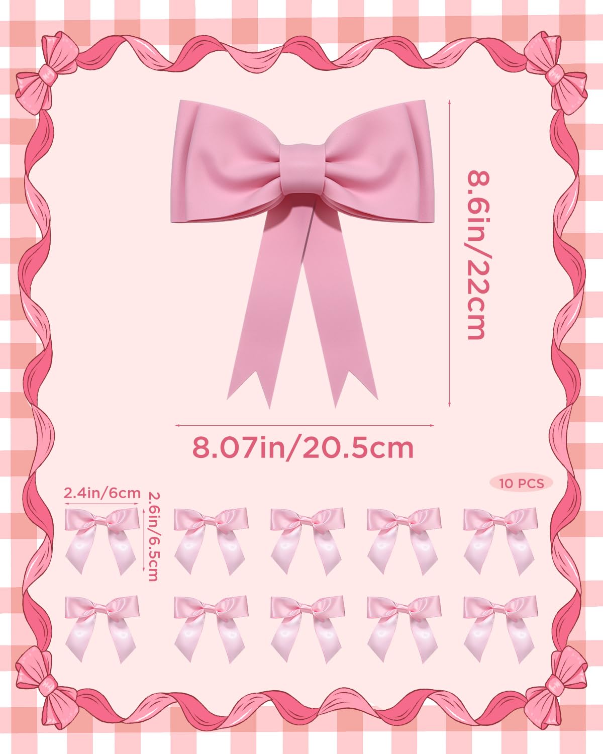 Glavatrix Pink Bow Cake Toppers, Oversized Bow + Mini Bow Cake Decorations, EVA Bow Decor Cake Toppers for Pink Themed Valentine Birthday Baby Shower Wedding Bachelorette Party Supplies (Pink)