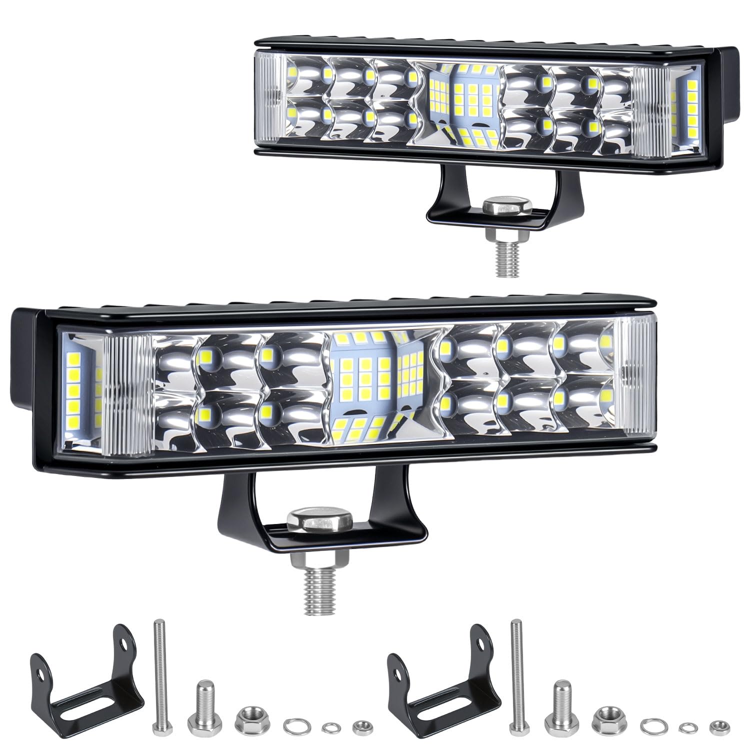 Fxlpower 2 Stück 102W LED Rückfahr-Punktstrahler mit Seitenstrahler 12V 24V Arbeitsscheinwerfer, LED Rückfahrscheinwerfer für Anhänger, Landmaschinen, Offroad-Fahrzeuge, LKW, Traktor, 4x4, ATV
