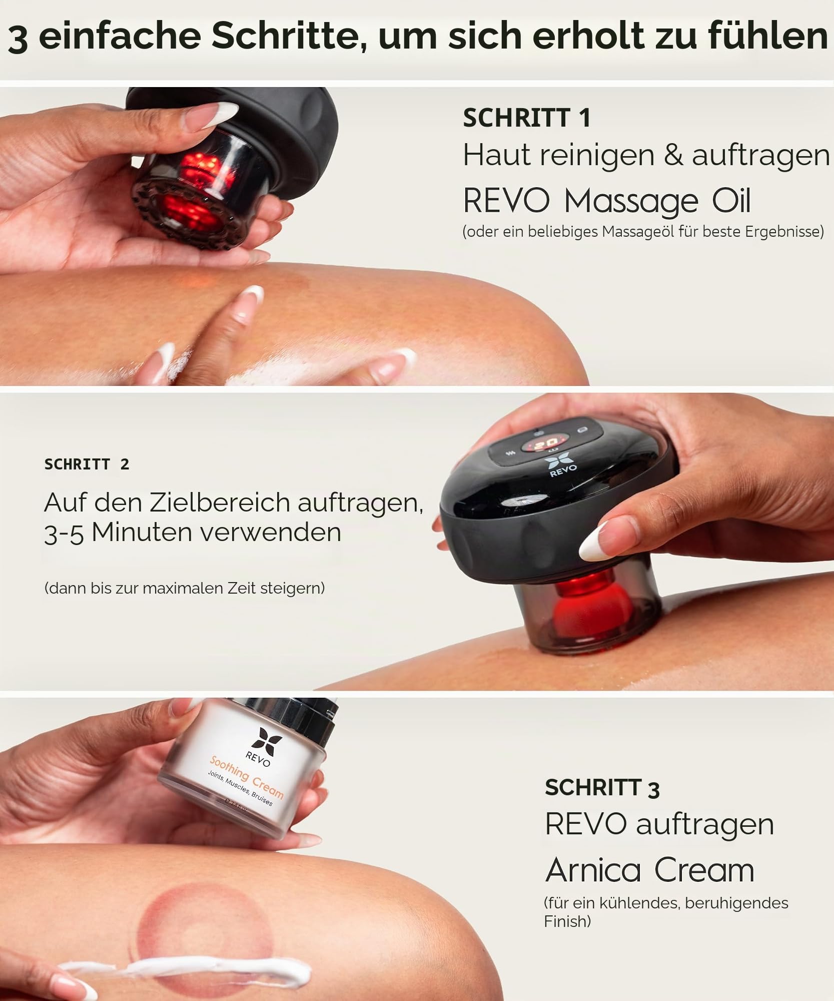 REVO das Original 4-in-1 Smart Schröpftherapie-Massagegerät mit Rotlichttherapie zur gezielten Schmerzlinderung, Knoten, Schmerzen, Muskelkater