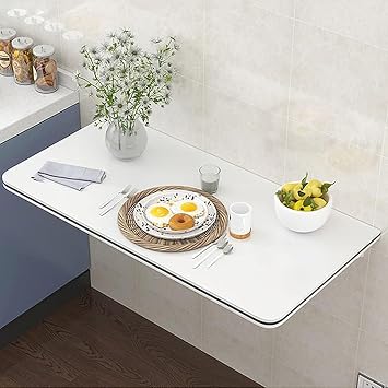 Wall Mounted Folding Workbench Heavy Duty Drop Down Table Fold Down Kitchen Workbench Floating Table With Marble Texture For Home Office Multi Function WorkbenchWhite,80x50cm31.5x19.7in