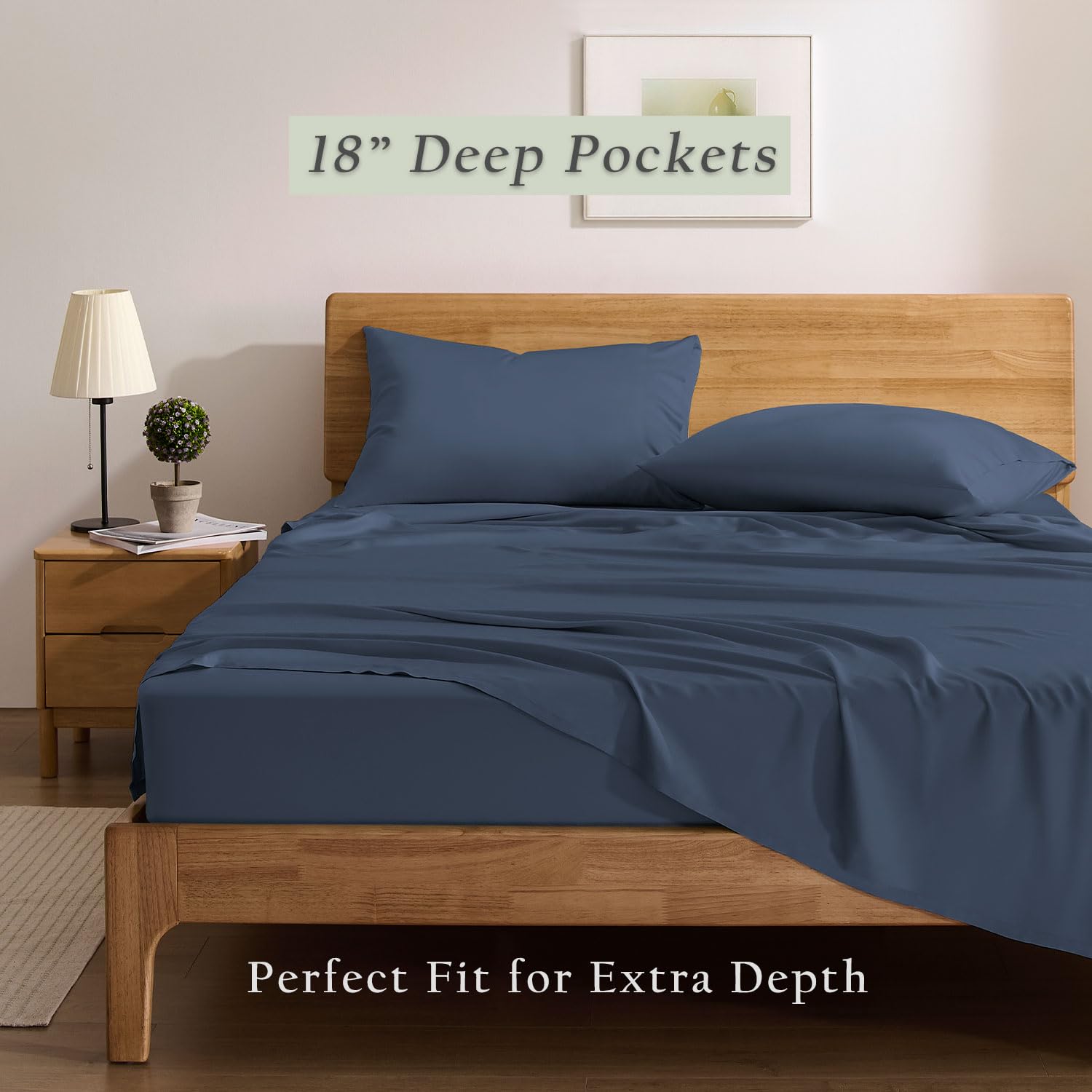 TOSMO Juego de sábanas de lujo, 100 % viscosa de bambú, juego de ropa de cama de 4 piezas (tamaño King), bolsillos extra profundos de 45,7 cm, certificado Oeko-Tex, suave, refrescante y transpirable,