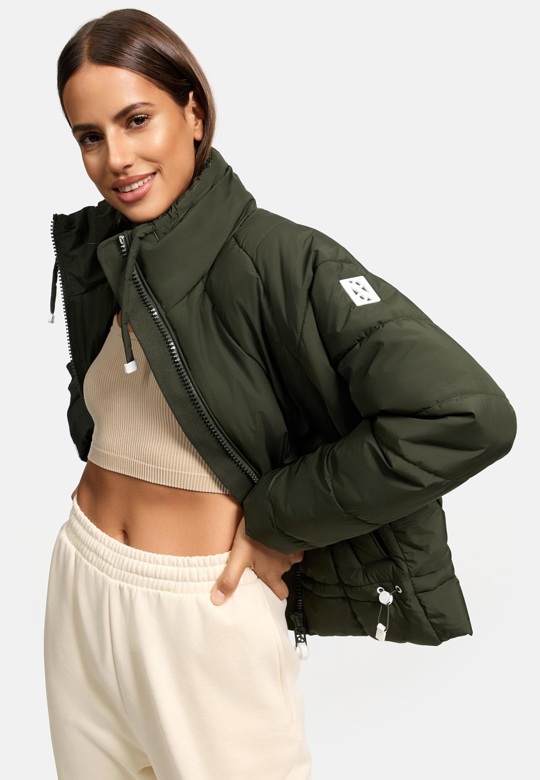 Navahoo leichte Damen Steppjacke kurze Übergangsjacke oversized mit Fledermausärmeln Luftzauber 14 XS-XXL