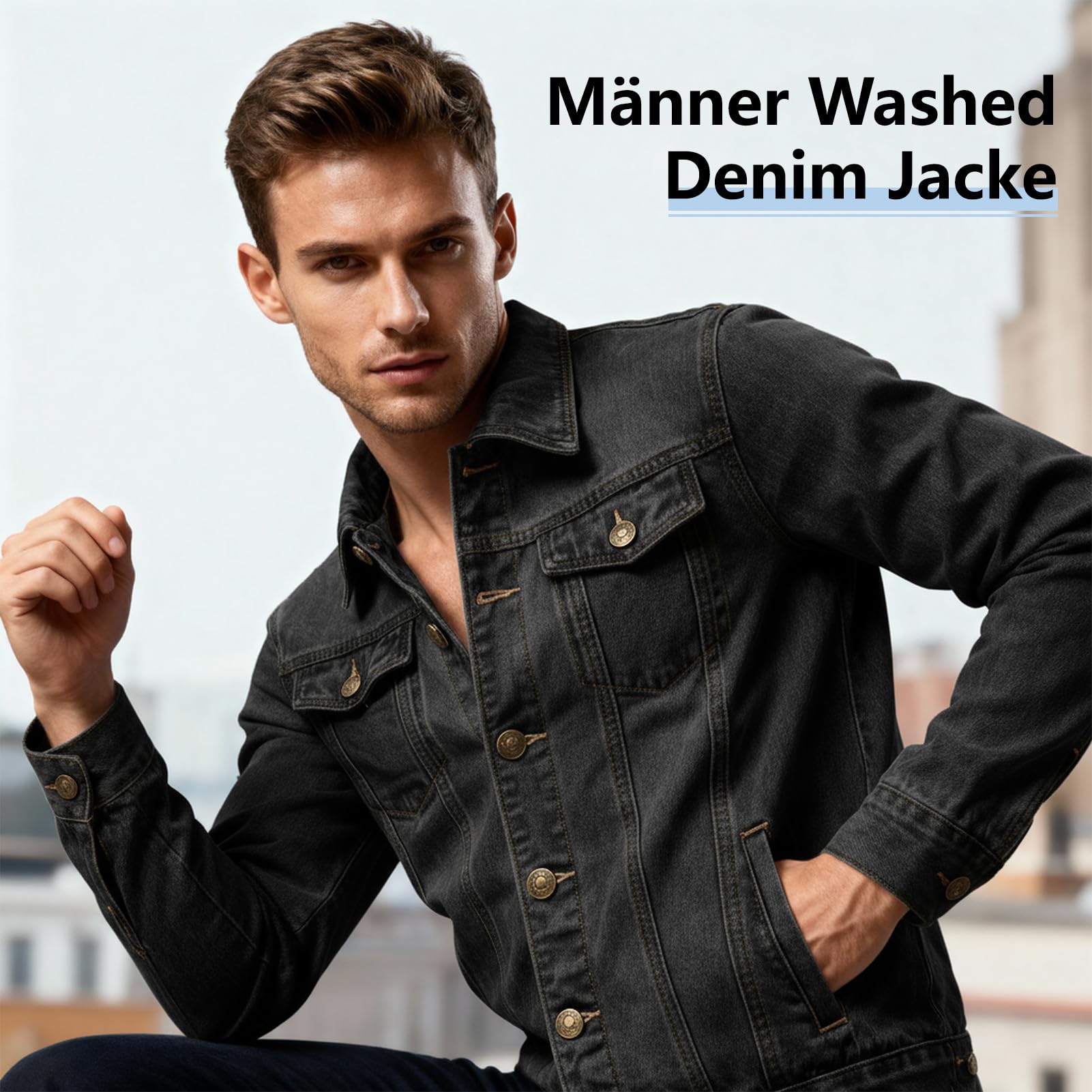 Giacca di jeans da uomo Giacche in denim lavato, giacca da mezza stagione primaverile autunno cappotto vintage giacca da uomo classica denim cargo coat slim fit giacca transizione