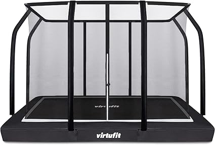 VirtuFit Cama elástica de jardín Inground, Rectangular, para Exteriores, con Red y Escalera, para niños y Adultos, Color Negro, 213 x 305 cm