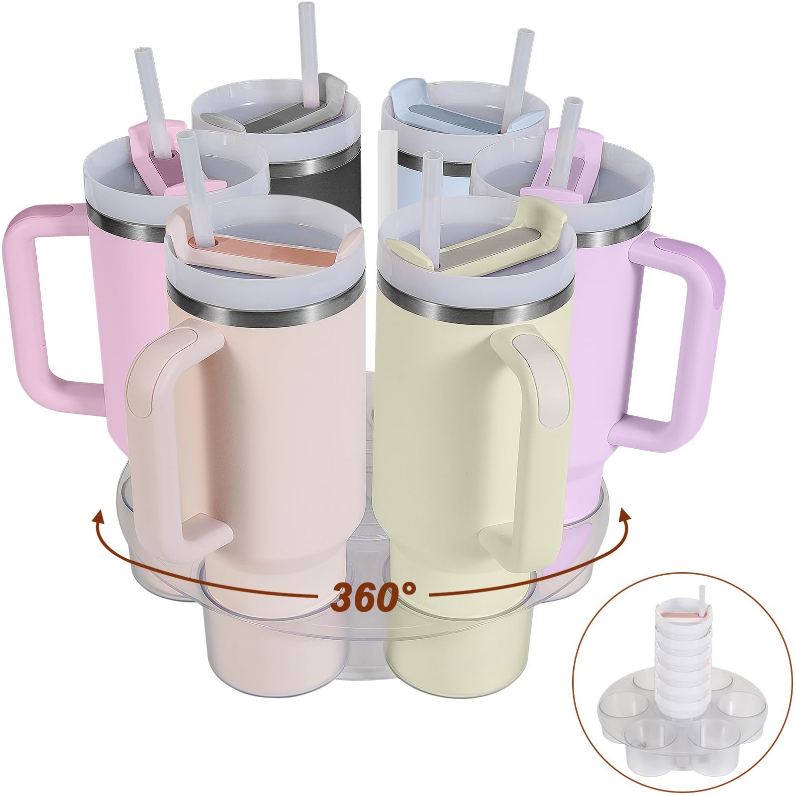 Aobiono Water Bottle Organizer for Stanley 40 oz Tumbler, Rotatable Cup Holder Stand 6 Slot Lazy Susan Spinning Carousel, Kitchen Cabinet Storage