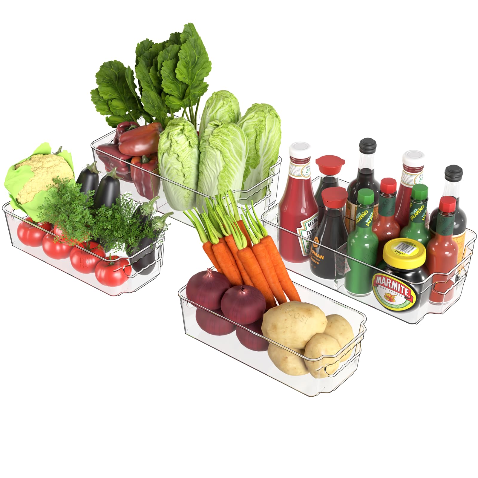 4 Pack Refrigerator Organizer Bins with Handles,Large Clear Fridge Organizer Bins,Plastic Refrigerator Storage and Freezer Organizer,BPA-Free Fridge Storage Containers for Cabinet,Kitchen,Pantry