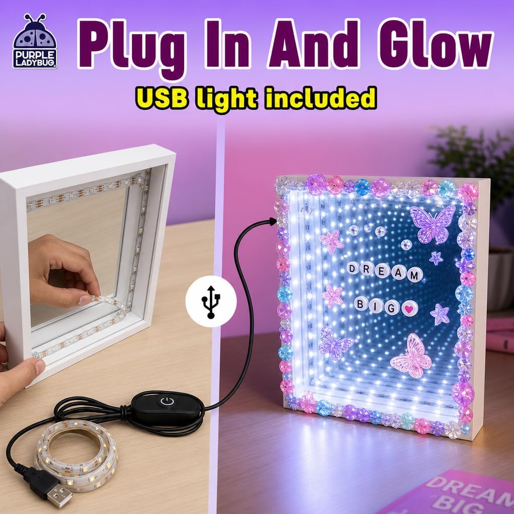 DIY Infinity Mirror Kit for Kids Age 6+ - Crafts for Girls 8-12 with Lights & Custom Letters - Creative10 Year Old Girl Birthday Gifts, Fun Gifts for 6 Year Old Girl, Creative Stem Toys for Ages 8-13