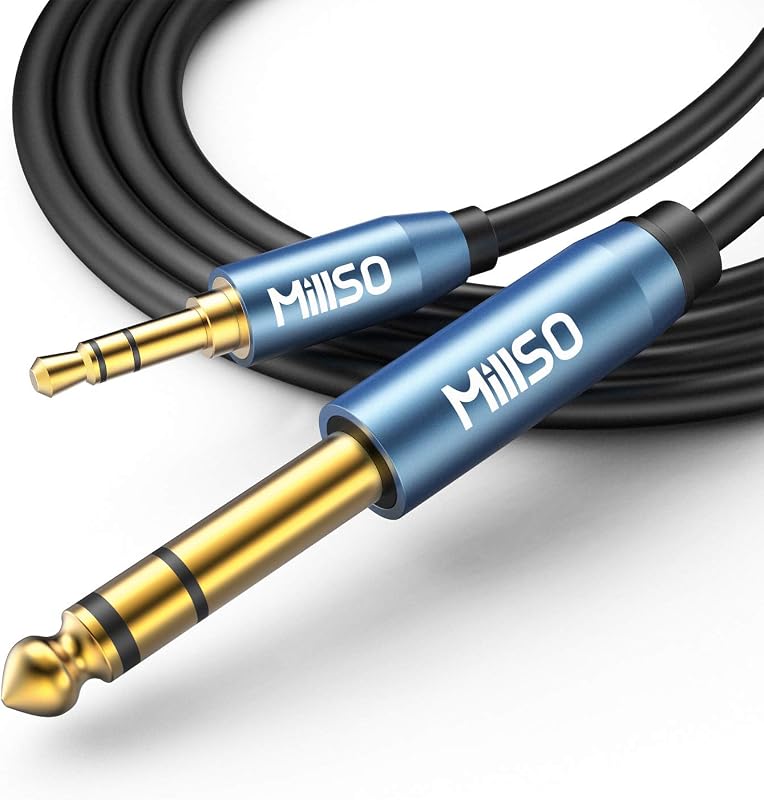6.35mm Male 1/4 to 3.5mm Male 1/8 to 1/4 Stereo Audio Cable 16 Feet | Sapphire Blue, Gold-Plated, TRS 3.5mm to 1/4 Aux Headphone Adapter for Guitar Amplifier, Keyboard, Piano, Home Theater, Mixer