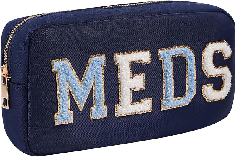 Necessaire de viagem retangular RSRSLEII em nylon com patch MEDS e zíper metálico, 03Navy