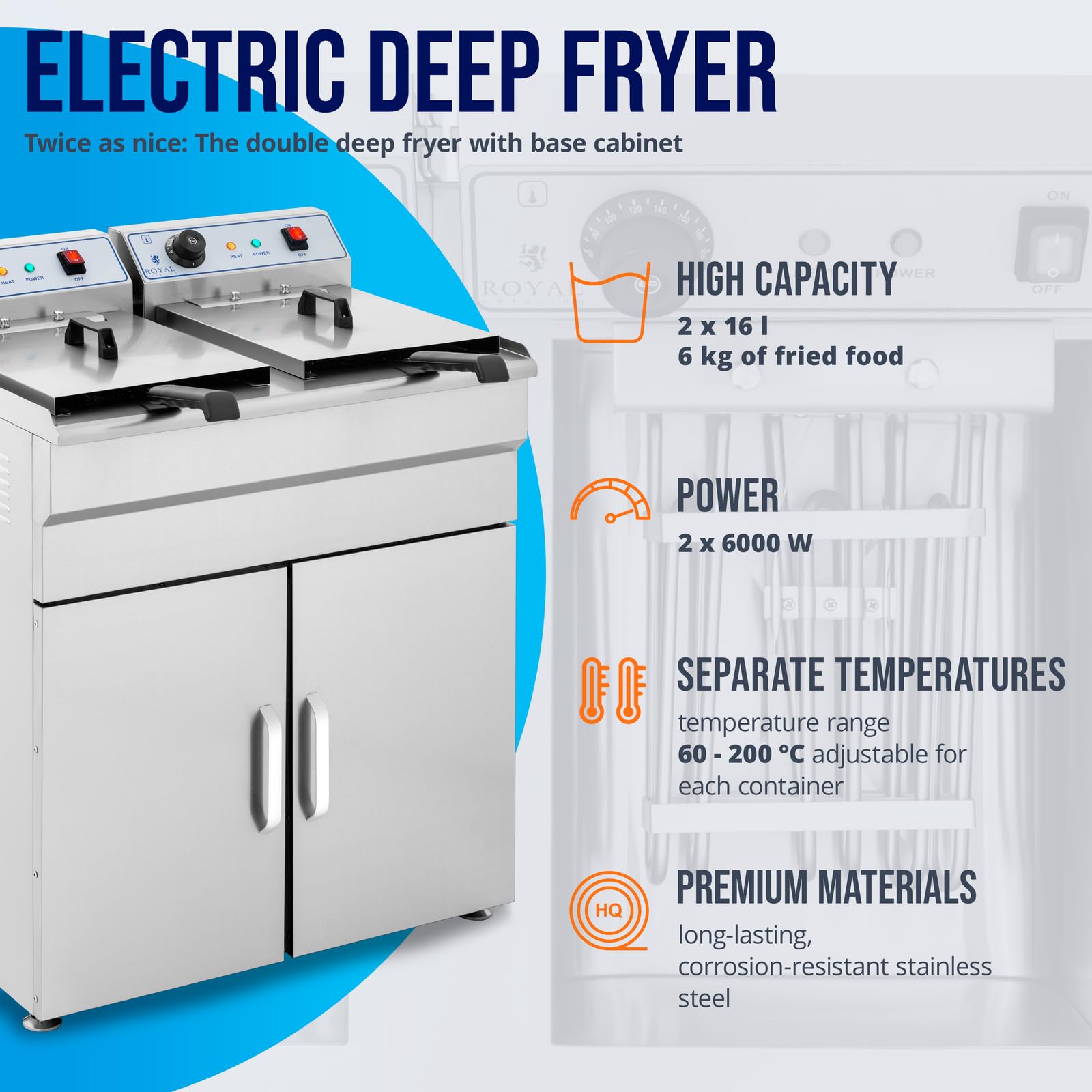 Table Pour Friteuse Professionnelle Royal Catering RCSF-15D - Acier Inox, 2 Niveaux, Charge 150 Kg, 62x42 Cm