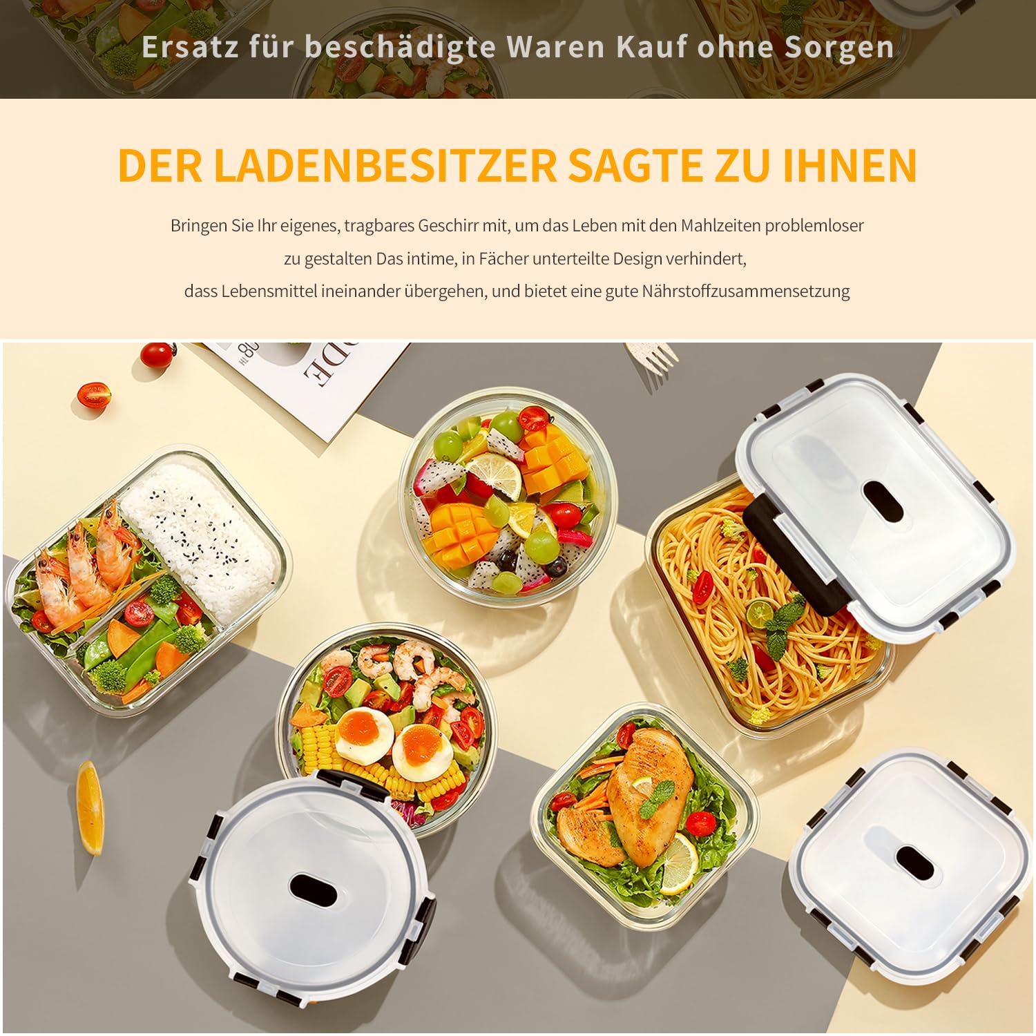 LNWSN Frischhaltedosen Glas mit Deckel 6er, 1520ml Hochtransparente Borosilikatglas Meal Prep Boxen Glas, Hohes Volumen Versiegelter Glasbehälter mit Deckel, Food Container für Profiköche und Bäcker