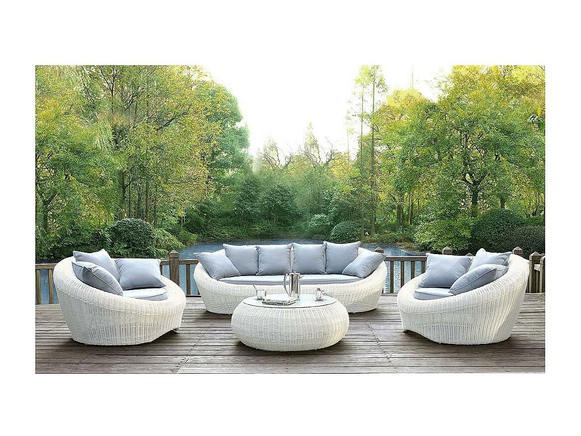Vente-unique Tavolino da giardino in resina intrecciata Ecrù - WHITEHEAVEN