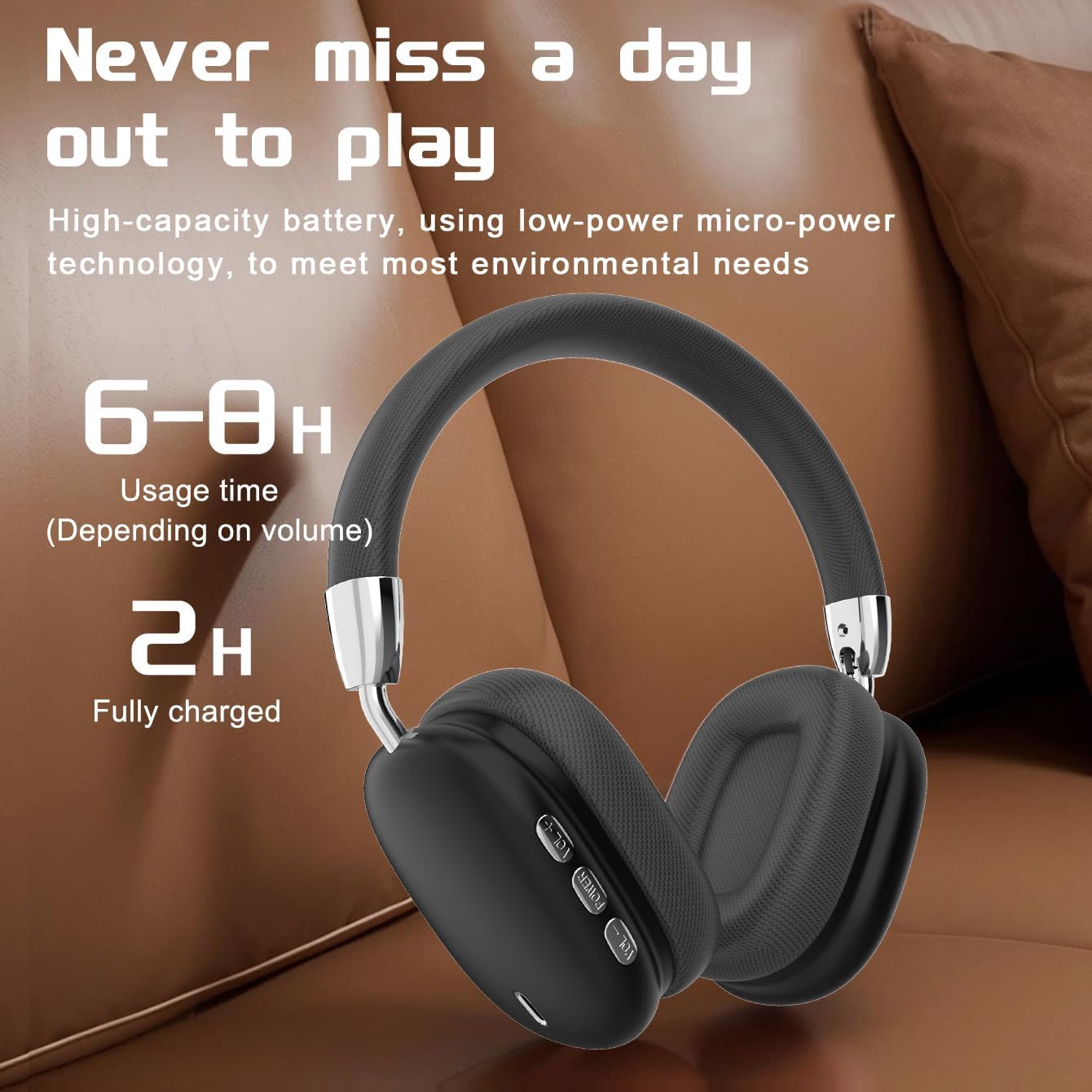 B36 Wireless Over-Ear Headphones with battery life and charging information