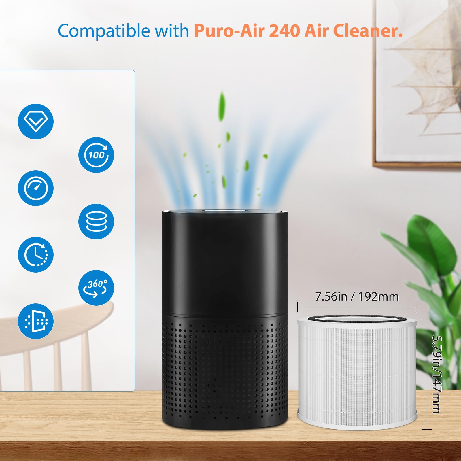 Paquete de 4 filtros de repuesto True HEPA 14 240 compatibles con purificador de aire Puroair 240. Compatible con Puroair HEPA 14 filtro purificador de aire. Filtro de repuesto para Puroair 240.