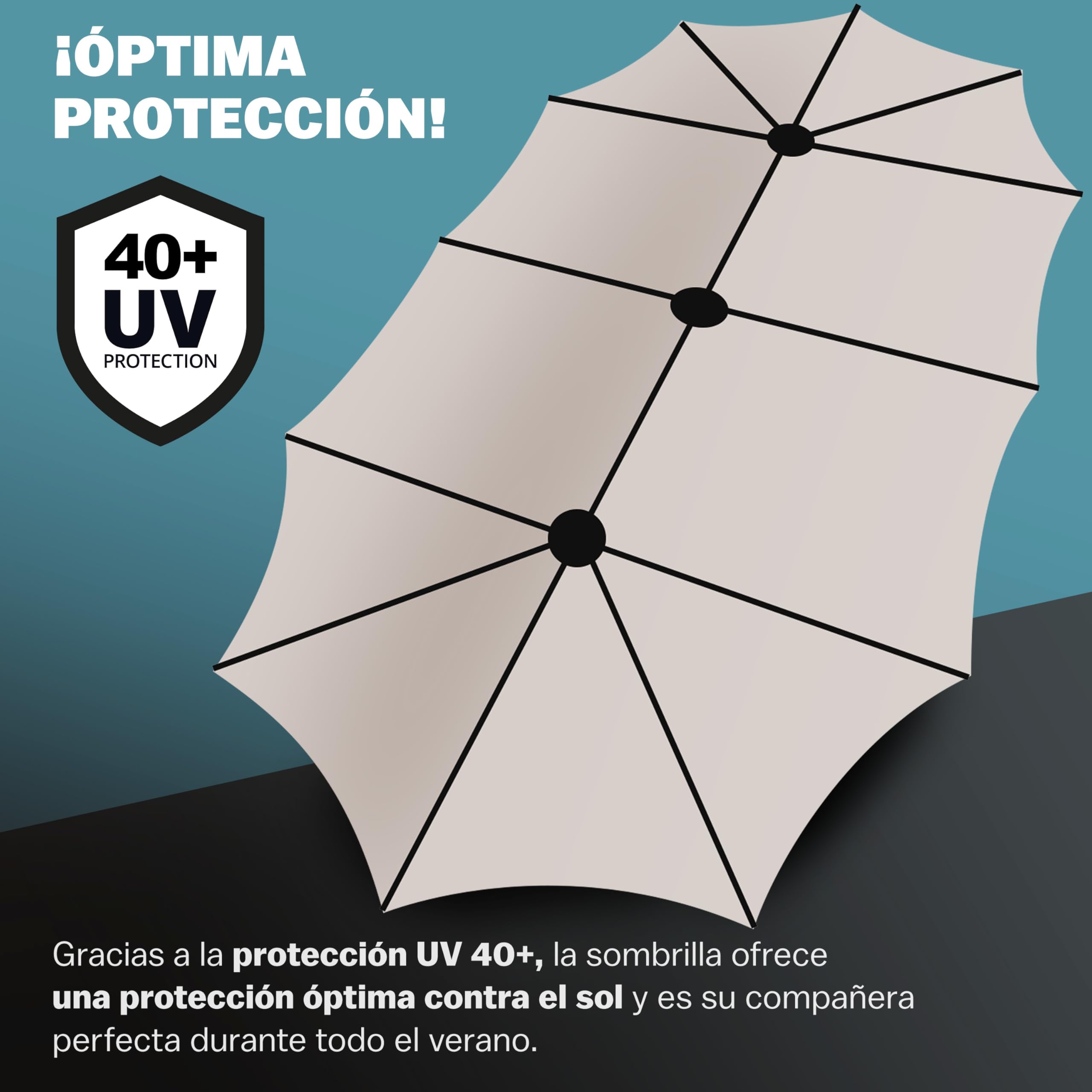 Kingsleeve® Sombrilla Grande Jardín 4,60x2,70 m Parasol Doble con Manivela Protección UV 80+ Resistente al Agua Ideal Exterior Patio Terraza Playa Piscina Balcón Incl. Funda Protectora Crema