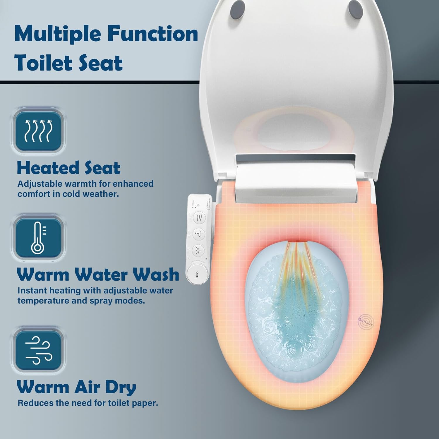 Bidet Toilet Seat for Istinja, Electric Heated Toilet Seat with Instant Warm Bidet Wash & Turbo Warm Air Dryer, Soft Closed Toilet Lid, Night Light, Elongated