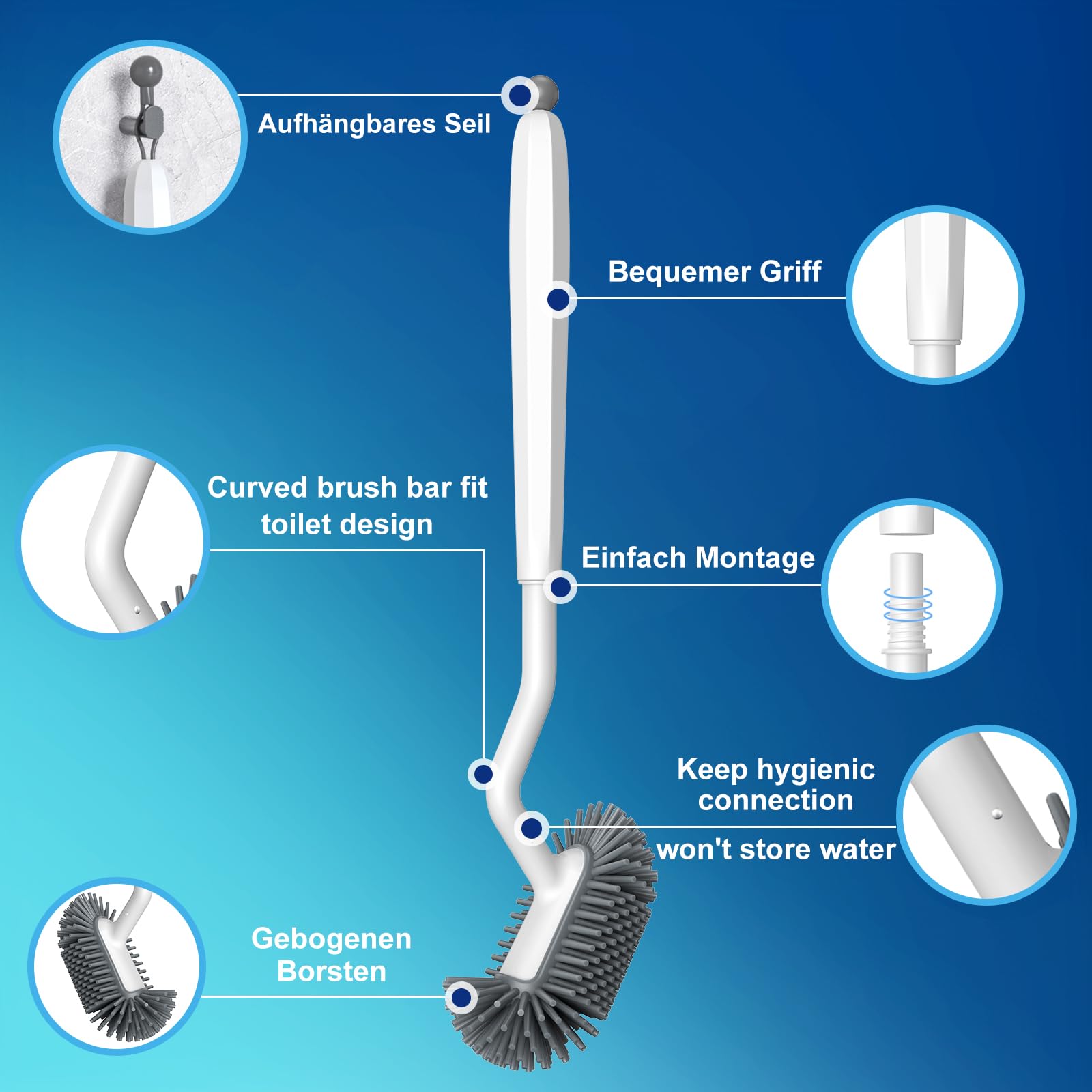 Spazzola per WC in Silicone, Scopino, Spazzolino Bagno, Pulizia Profonda, con Detergente per Bordi, Confezione da 2