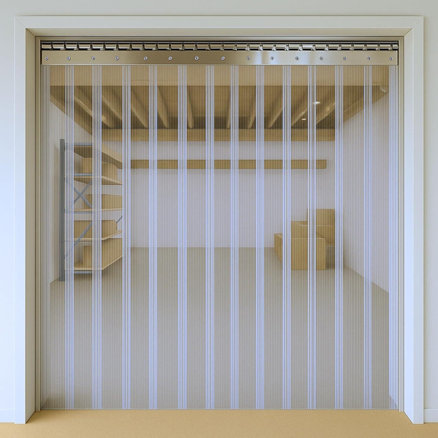 Byson PVC Strip Curtain Door Kit 10 x 10 Feet (3 x 3 Meters) Coldroom Warehouse Catering Vinyl Ribbed Plastic Curtain Kit with 20 Strips (2mm Thick and 200mm Wide)