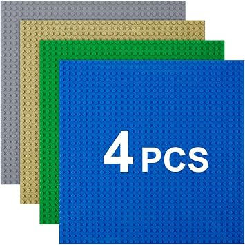 HOTUT Classic Baseplates, 4 Pack Square 32x32 Stud Building Base, 10" 10" Large Building Board Base Plates, 100% Compatible with All Major Brands, Build and Display Board Set - Grey/Green/Sand/Blue