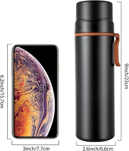 Miniatura 2 de Botella de agua aislada taza de café al vacío de acero inoxidable con asa termo de doble pared con tapa a prueba de fugas mantiene el calor y el