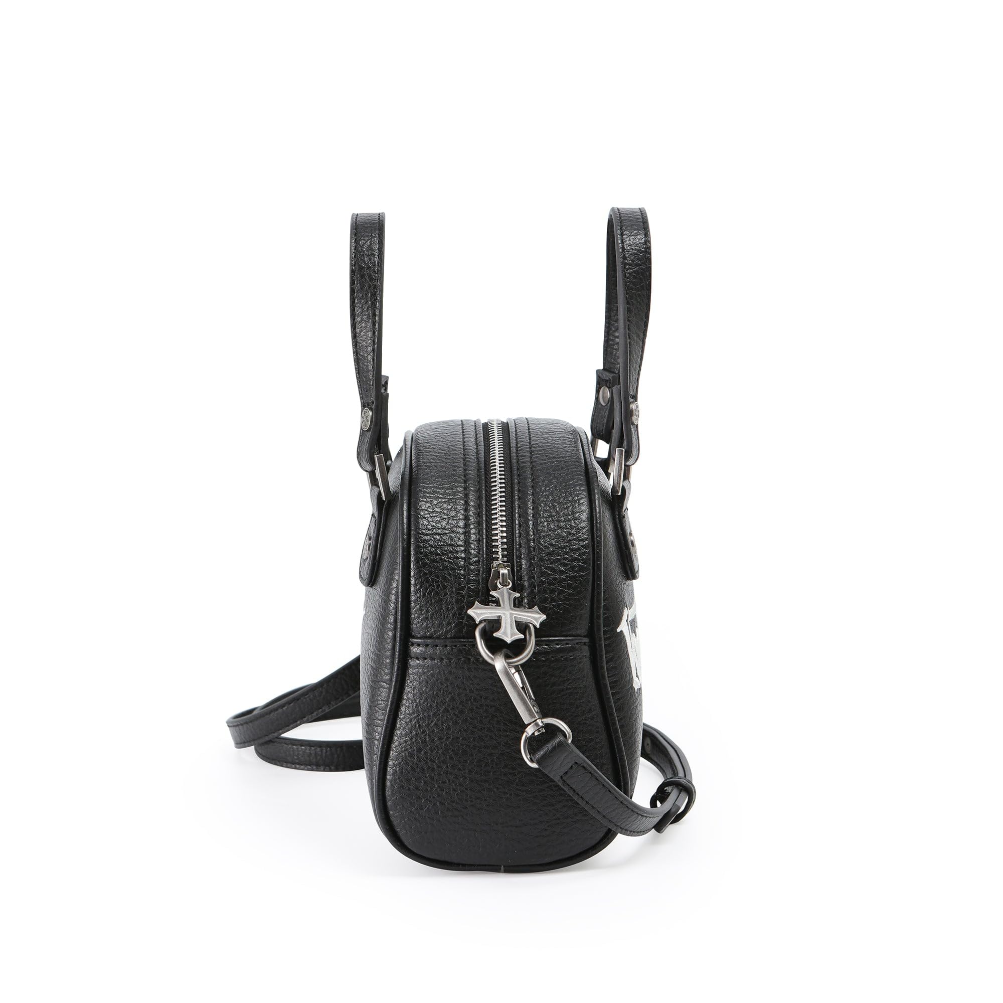 Von Dutch Bowling Bag Purse, Small Bag Crossbody Strap and Top Handles, 8" L x 7" H x 7.5" W, Y2K Purse (Black and White)