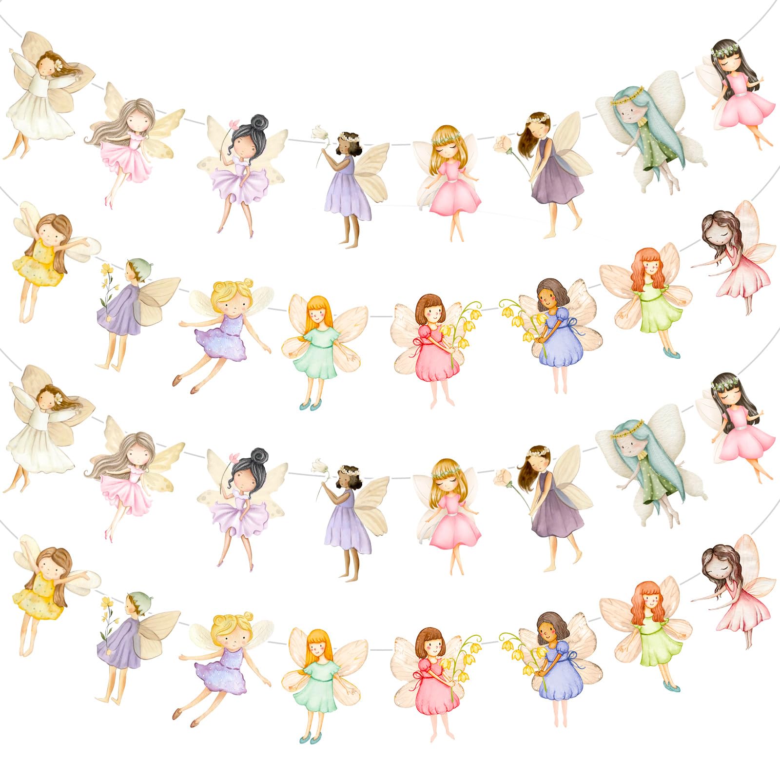 Affrolling 4 Pcs Fairy Party Banner, Fairy First Birthday Party Decorations, Flower Hanging Banners Cutout for Fairies Tale Floral Garden Tea