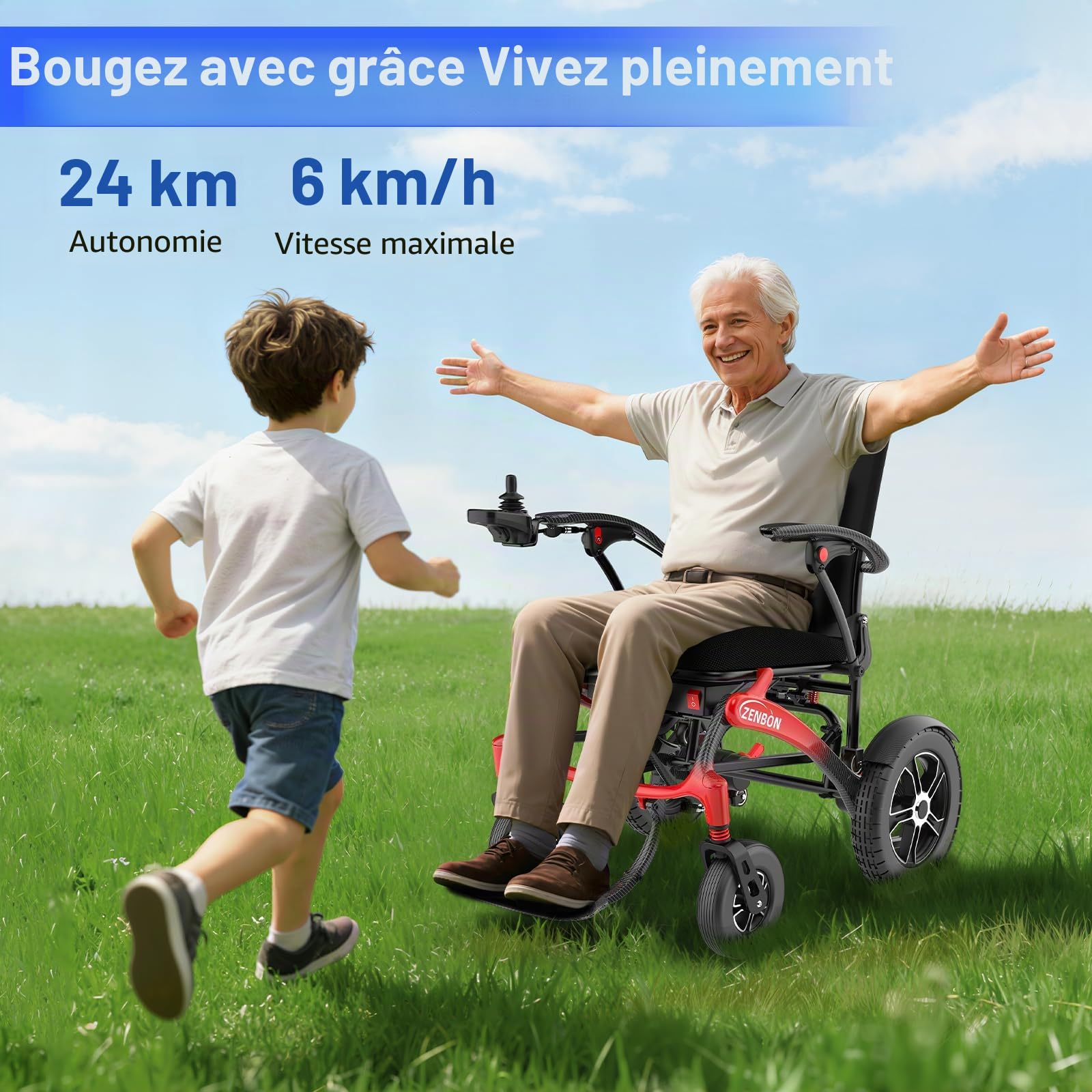 Fauteuil roulant électrique pliable en carbone 19,8 kg : 25 km fauteuils roulants électriques pour tous les terrains jusqu'à 150 kg