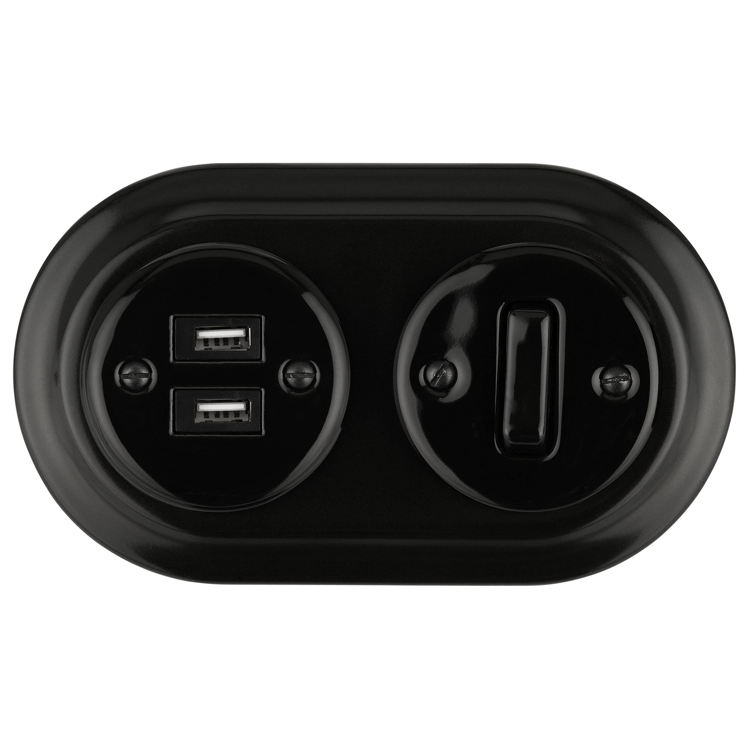 Unterputz Porzellan Retro, Schalter, USB, 2-fach, All-in-One, Serie PR1 schwarz