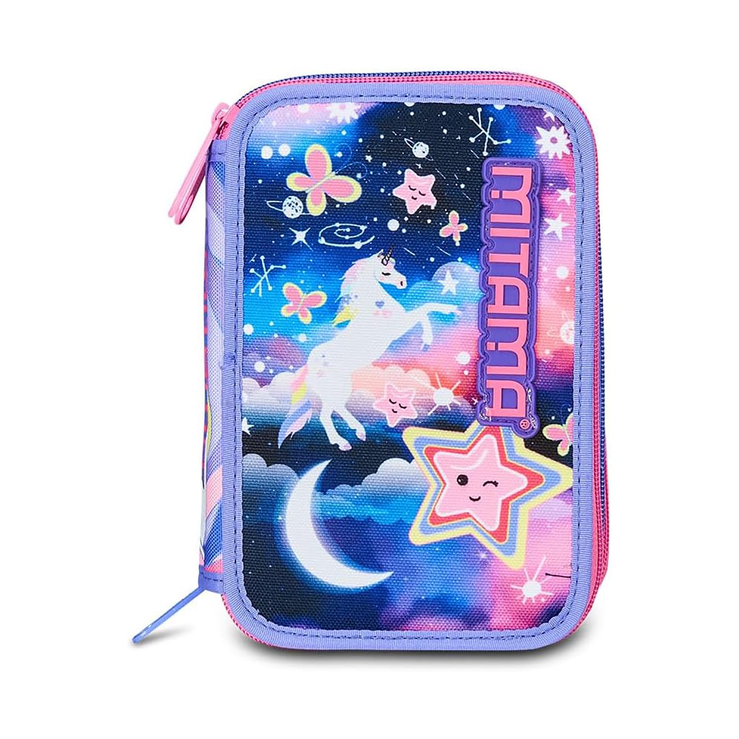 Mitama Astuccio Scuola 3 Scomparti, TRIPLO MAGIC PINK, Contenuto 47 pz, Completo di Matite, Pennarelli, Portapenne Scuola Elementare Bambina, 064512-000