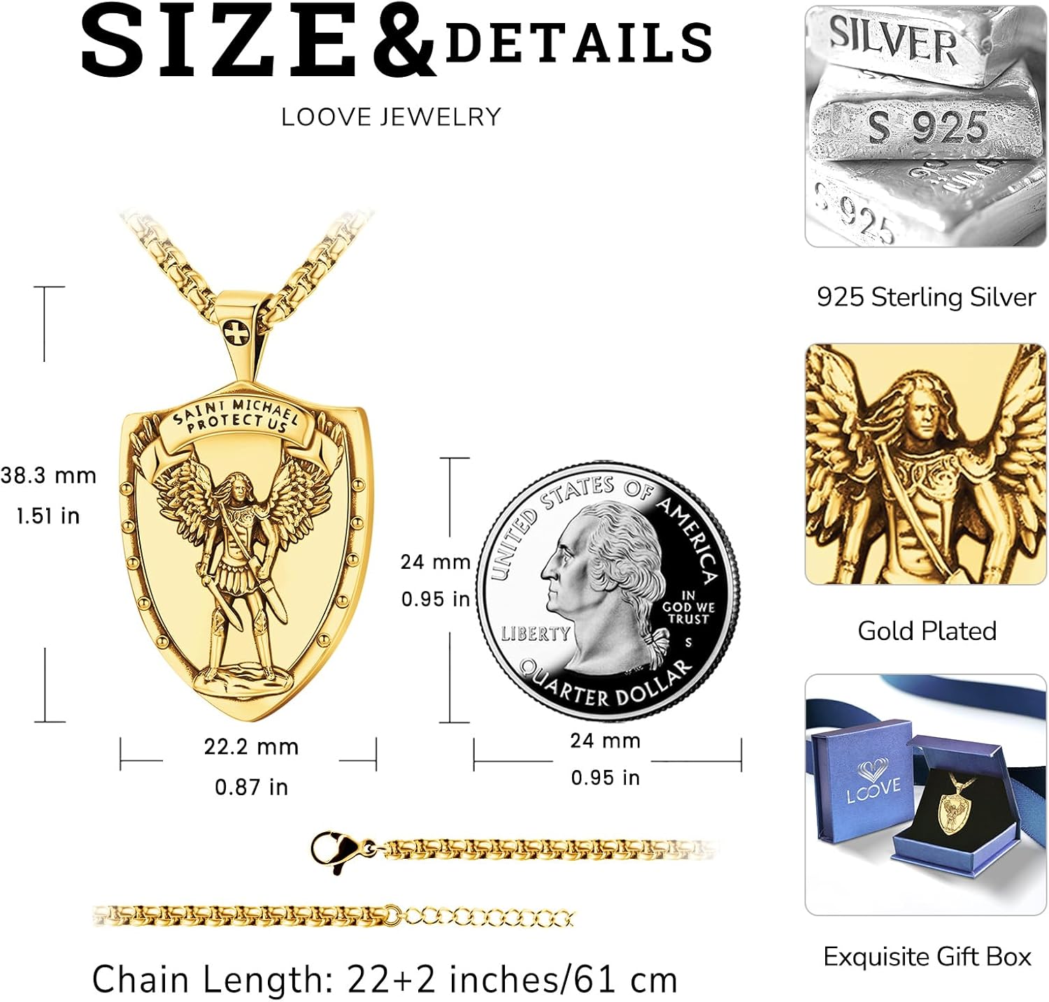 925 Sterling Silver St Michael/St Christopher/Virgin Mary Necklace Patron Saint Amulet Medal Jewelry for Men Women
