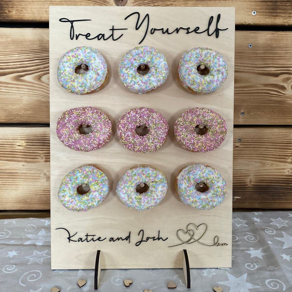 Luck And Luck Personalised Donut Wall For 9 Donuts, Wedding Doughnut Stand, Birthday Centrepiece, Mr Mrs Wedding Decoration, Party Favour Stand, Candy Stand 9 Donuts