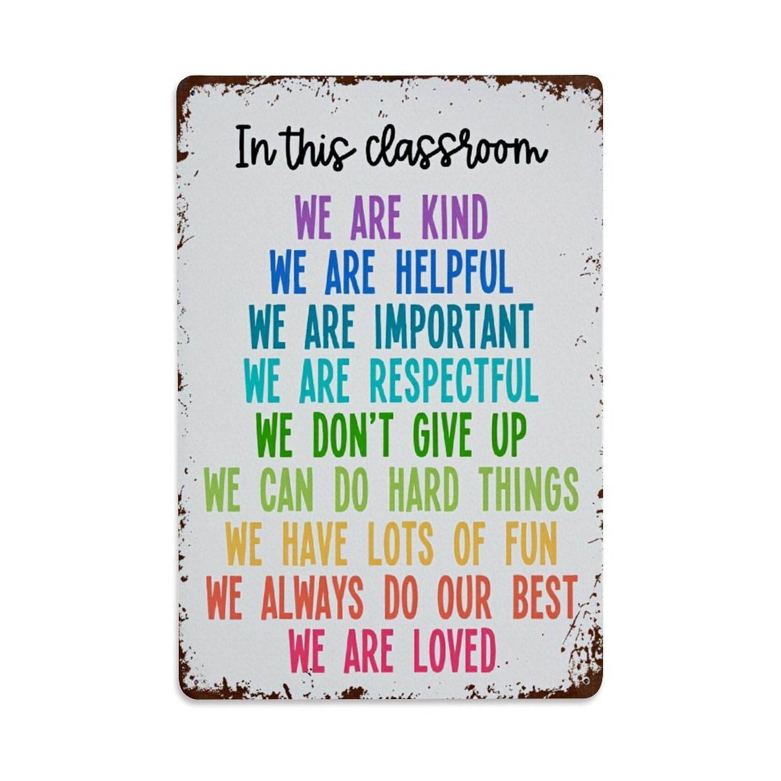 Enderetf Vintage In This Classroom We Are Kind Tin Sign Metal Poster, Home Bar Garage Man Cave Cafe Indoor & Outdoor Wall Decoration 8X12inches