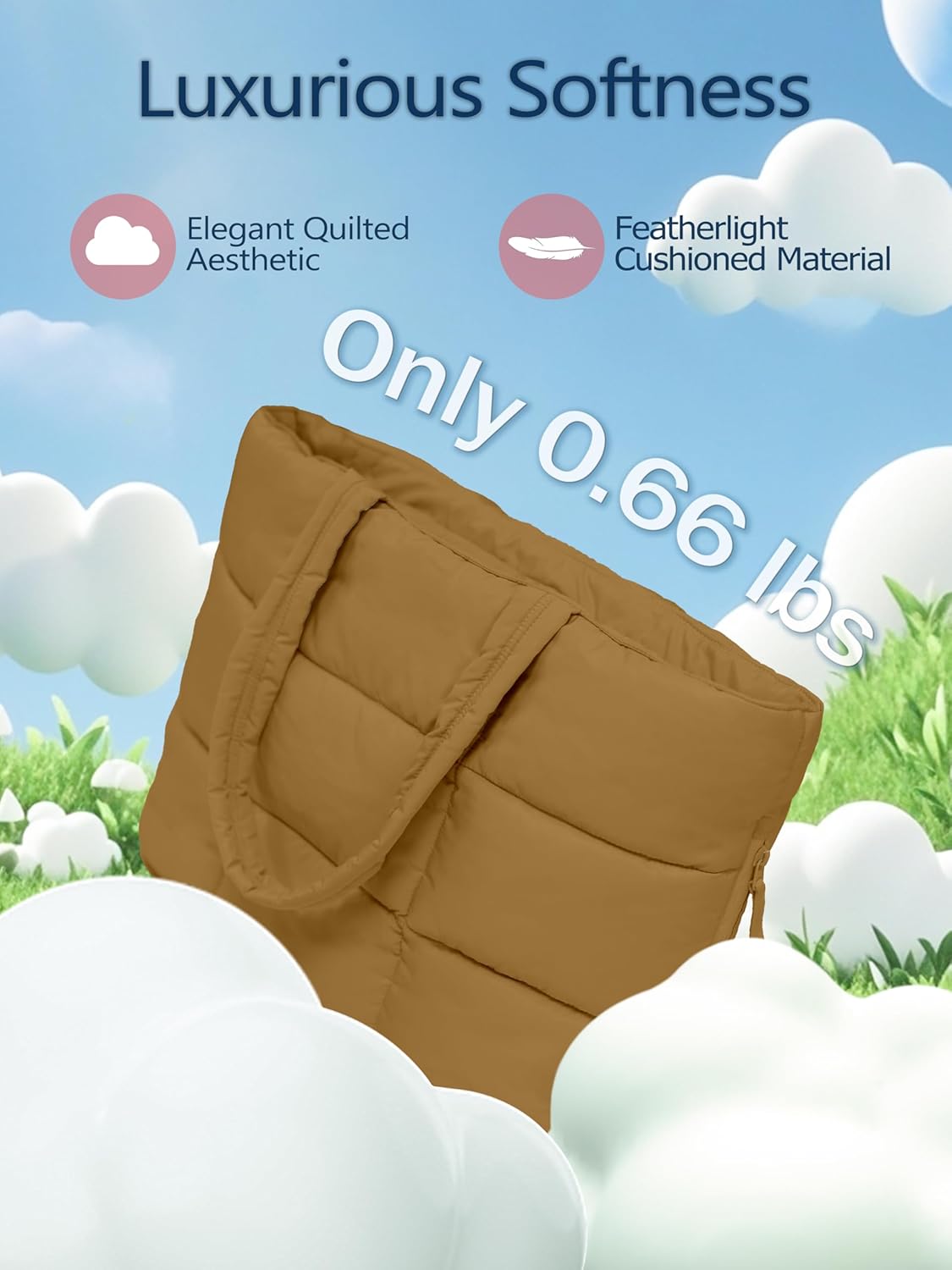 Puffer Tote Bag for Women, Large Quilted Puffy Handbag with Side Pockets Lightweight Shoulder Bag